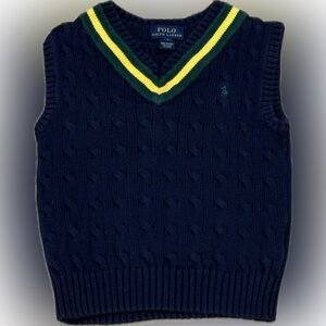 Kids Polo Ralph Lauren Cable Knit Sweater Vest Size 6 Navy V-Neck